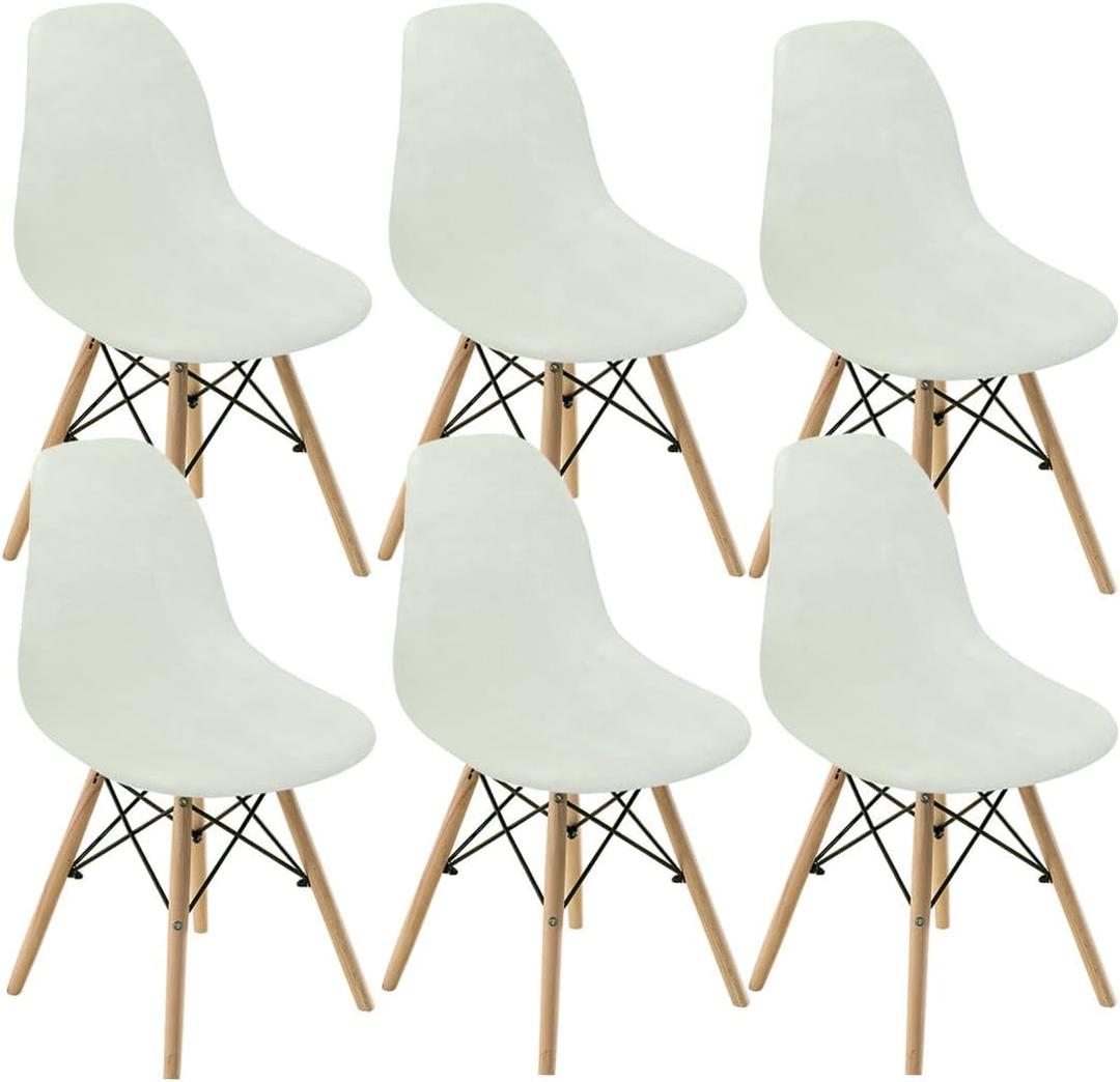 Dining Room Chair Covers Slipcovers Set of 6, Shell Chair Cover Velvet for Mid Century Modern Chair, Armless Chair Cover Lounge for Kitchen, Dining, Living Room Side Chairs Ivory