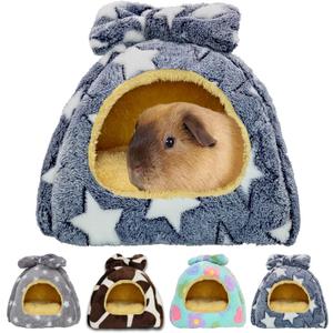 Guinea Pig Bed, Guinea Pig Warm Hideout House Accessories Cozy Bed for Small Animals Hamsters Chinchillas Dwarf Bunnies Hedgehogs. M, Grey Stars. (M-10" x 10")