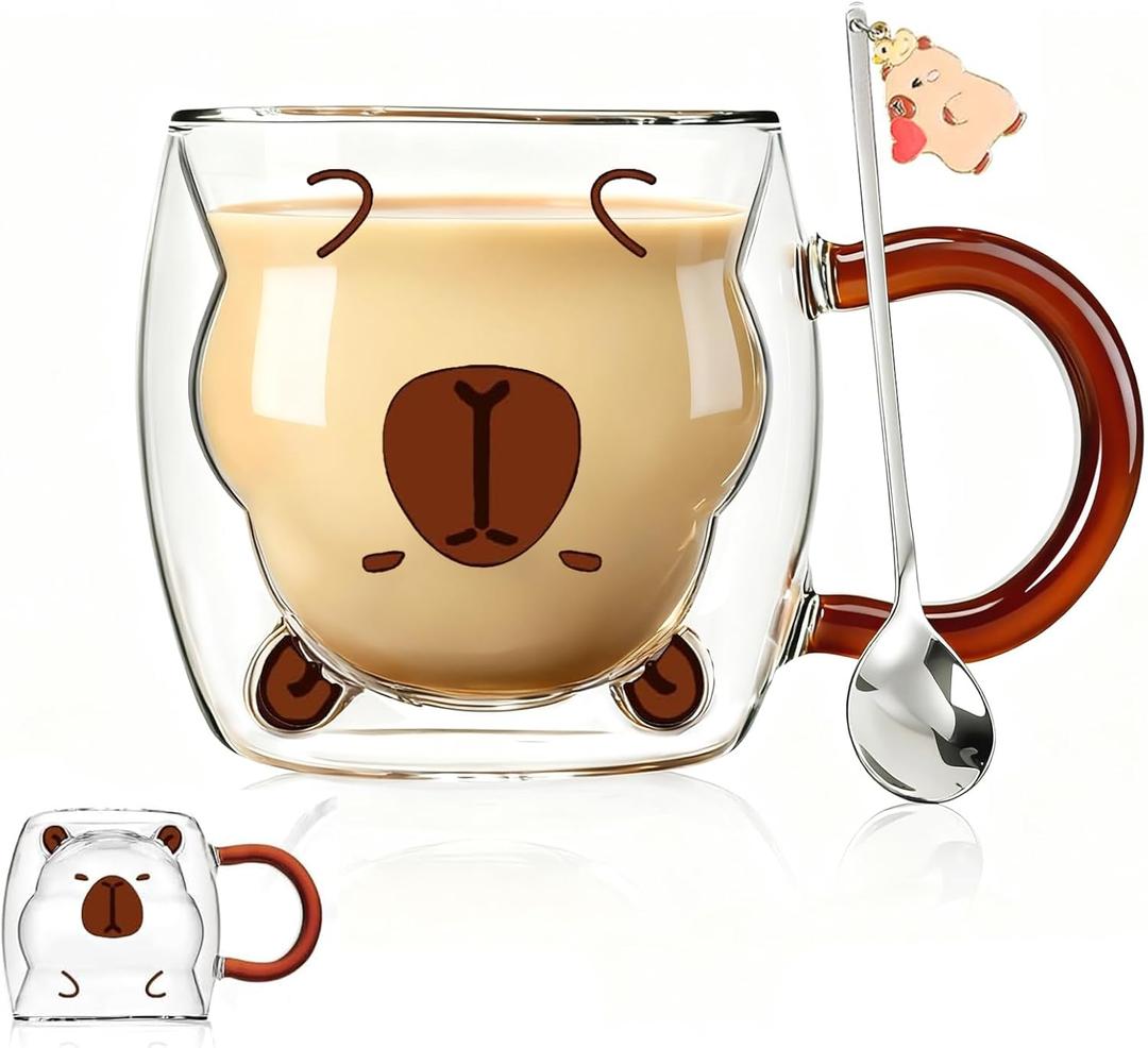 Birthday Gifts for Women Men Cute Capybara Mug Double Walled Coffee Glasses Cups Tea Cappuccino Latte Cup Funny Christmas Gifts Cute Capybara Stuff Gift for Mom Friend Coworker Her Him Home Decor