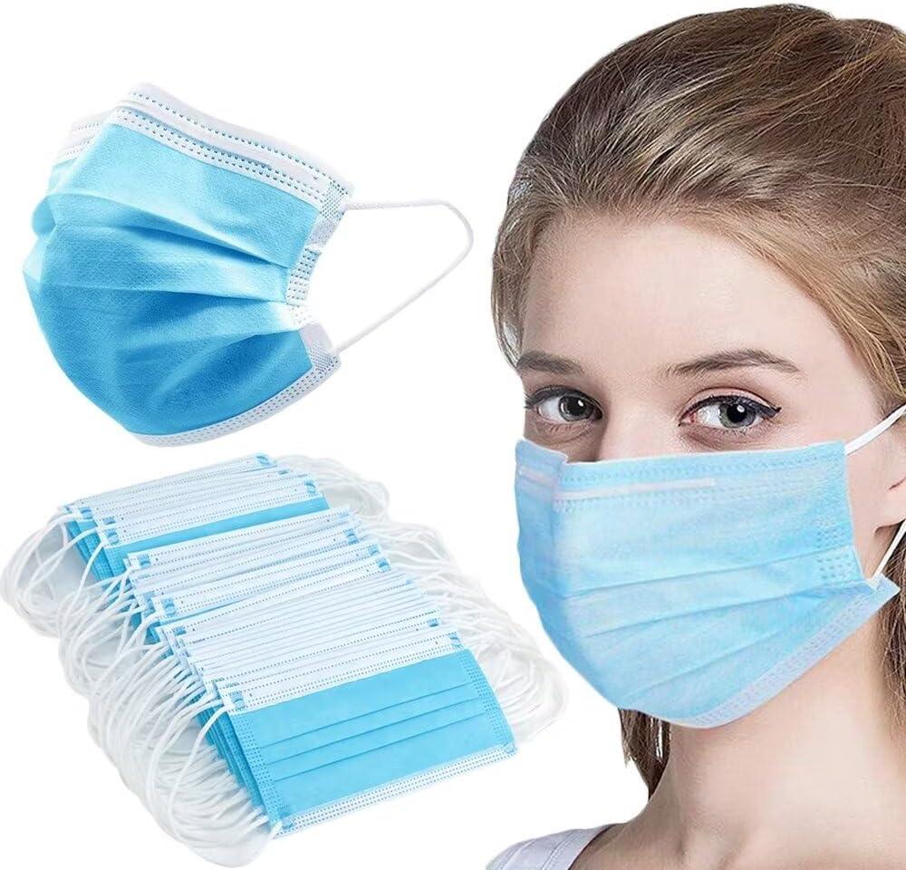 NNPCBT Blue Disposable Face Masks 100 Pack,3-Ply Breathable Mask For Adults,Great For Outdoors,Home, Office, School