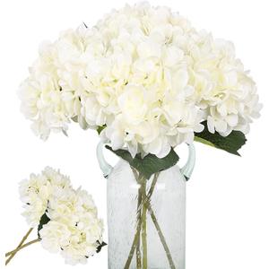 Kisflower 6pcs White Hydrangea Artificial Flowers - Faux Hydrangea Flowers, Fake Silk Flowers for Table Centerpiece, Silk Hydrangea Flowers with Stems for Home Wedding Party Decor