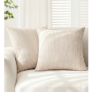 Foindtower Set of 2 Decorative Linen Check Throw Pillow Covers Neutral Farmhouse Vintage Cushion Covers Modern Boho Home Decor for Sofa Chair Couch Bedroom Living Room,2424 Inch,Light Brown