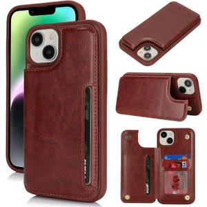 iCoverCase Compatible with iPhone 14 Case with Card Holder, Wallet Case for Women Men RFID Blocking PU Leather Protective Phone Case 6.1 Inch (Dark Brown)