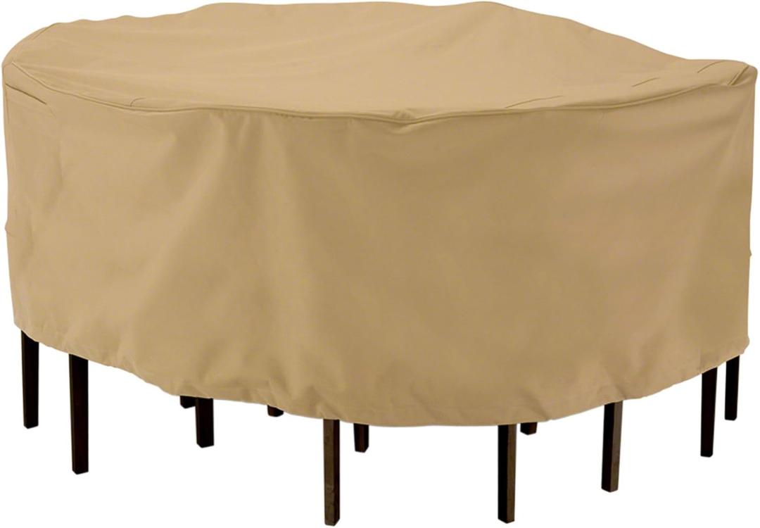 Classic Accessories Terrazzo Water-Resistant 69 Inch Round Patio Table & Chair Set Cover, Outdoor Table Cover