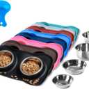 Hubulk Pet Dog Bowls 2 Stainless Steel Dog Bowl with No Spill Non-Skid Silicone Mat + Pet Food Scoop Water and Food Feeder Bowls for Feeding Small Medium Large Dogs Cats Puppies (S, Black)