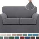 Turquoize 3 Piece Sofa Covers for 2 Cushion Couch Sofa Slipcover Soft Couch Cover for Dogs-Washable Sofa Furniture Covers with 2 Individual Cushion Covers, Thick Jacquard Fabric (Loveseat, Gray)