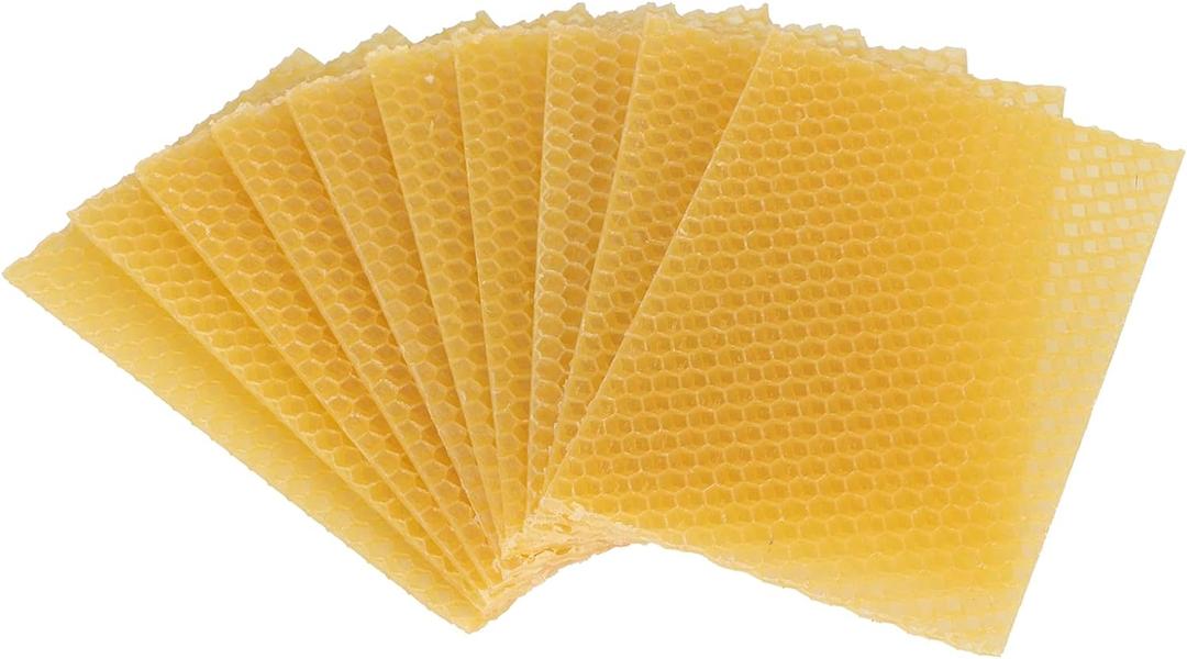 10Pcs Natural Beeswax Sheets Beeswax Honeycomb Sheets Wax Foundation Bee Hives Kit Beeswax Sheets for Candles Making Furniture Floor Polishing