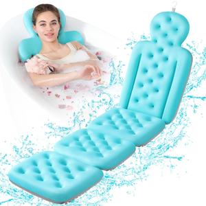 Bathtub Pillow Full Body, Luxury Bath Cushion for Tub with 230 Suction Cups, Bath Mat for Head and Neck Support with Laundry Bag Blue (63.2" x 16.2")
