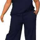 TOPSRANI Womens Plus Size Casual Sweatsuits Lounge Short Sleeve Tracksuit 2 Piece Outfits Baggy Wide Leg Long Pants Sets (Blue, XXXL)