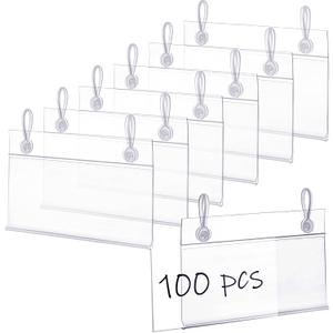 Elsjoy 100 Pack Plastic Wire Shelf Label Holders, 4" x 2.3" Clear Price Tag Holder Sign & Ticket Holder with Double Snap Lock Closure, Reusable Basket Label Holders for Market, Retail Shop, Pantry Elsjoy 100 Pack Plastic Wire Shelf Label Holders, 4" x 2.3" Clear Price Tag Holder Sign & Ticket Holder with Double Snap Lock Closure, Reusable Basket Label Holders for Market, Retail Shop, Pantry