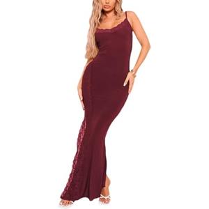 Women's Spaghetti Strap Maxi Dress Sexy Lace Split Side Long Cami Dresses 2XL