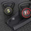 F2C 3-Piece Kettlebell Set with Storage Rack 5lb, 10lb, 15lb Weights HDPE Coated Concrete Kettlebells Core Training for Home Gym Exercise Fitness