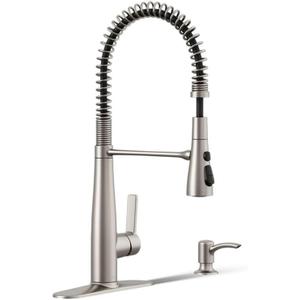 KOHLER K-R22745-SD-VS Semi-Professional Kitchen Faucet with Soap Dispenser/Lotion Dispenser, Commercial Kitchen Sink Faucet with Pull-Down Sprayhead, Vibrant Stainless