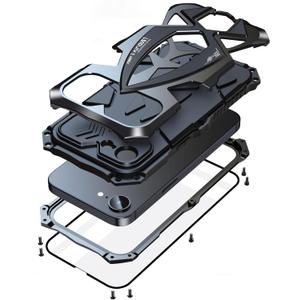 Lunivop for iPhone 17e /iPhone 16e Case Heavy Duty Protection Rugged Screw Full Body Military Grade Metal Bumper Rubber with Hard Durable Phone Cases Cover Black