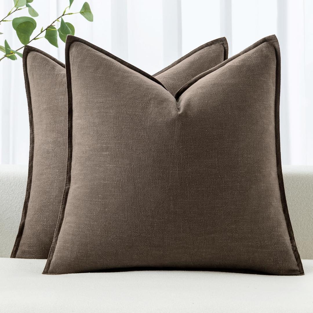 MIULEE Decorative Linen Pillow Covers 20x20 Inch CoffeeBoho Farmhouse Neutral Winter Couch Throw Pillows for Bed Pack of 2 Accent Modern Pillowcase Sofa Livingroom Home Decor