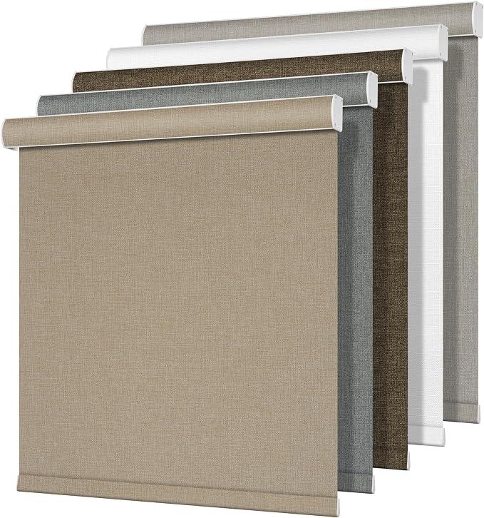 Blackout Roller Shades for Windows,Cordless,Pull Down Roller Shades,Thermal Insulated Linen Fabric UV Protection,Window Shades for Home,Door,Easy to Install,Blackout-Beige, 21" W x 72" H
