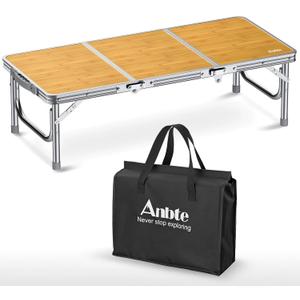Anbte 34.2" x 15.7" Low Folding Picnic Table, 10.3" Height Thicker Aluminum Small Camping Table with Storage Bag, Portable Handle, Lightweight, for Camping Beach Party Picnic Floor, Yellow