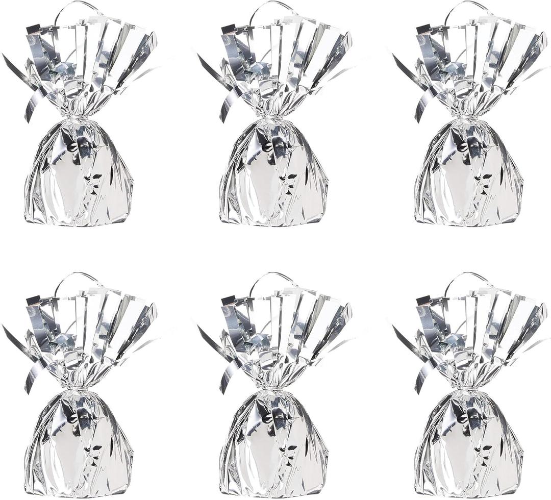 Beistle Metallic Wrapped Balloon Weight 6 Pack, Silver Balloon Centerpiece Bouquet Holders, Party Decoration Accessories for Birthdays, Weddings, Graduations, and Retirement Celebrations, 6 Oz