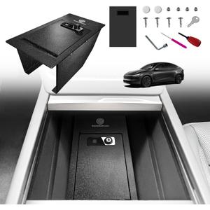 VaultsOnWheels for 2026+ Tesla New Model Y Juniper Center Console Safe Gun Safe Vault Hidden Console Storage Interior Vault LockBox Anti-Theft Biometric Fingerprint Lock (Not fit Standard Trim)