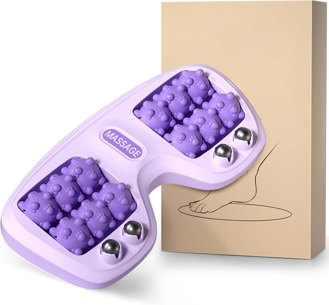 Foot Massager Roller for Plantar Fasciitis Relief, Dual Foot Acupressure Therapy for Pain Relief, Stress Relief and Improved Circulation, Portable Reflexology Tool for Home and Office Use, Purple