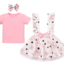 IBTOM CASTLE Toddler Baby Girls Mouse Birthday Outfit Short Sleeve Pullover T-shirt Suspender Skirt with Headband Cake Smash Casual Outfits 3T-4T Pink