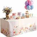 Tegeme 6 ft Wildflower Tablecloth Washable 72" x 30" Spring Flower Tablecloth Butterfly Rectangle Washable Fabric Polyester Table Cover Protector for Home Picnic Tea Easter Party Decoration
