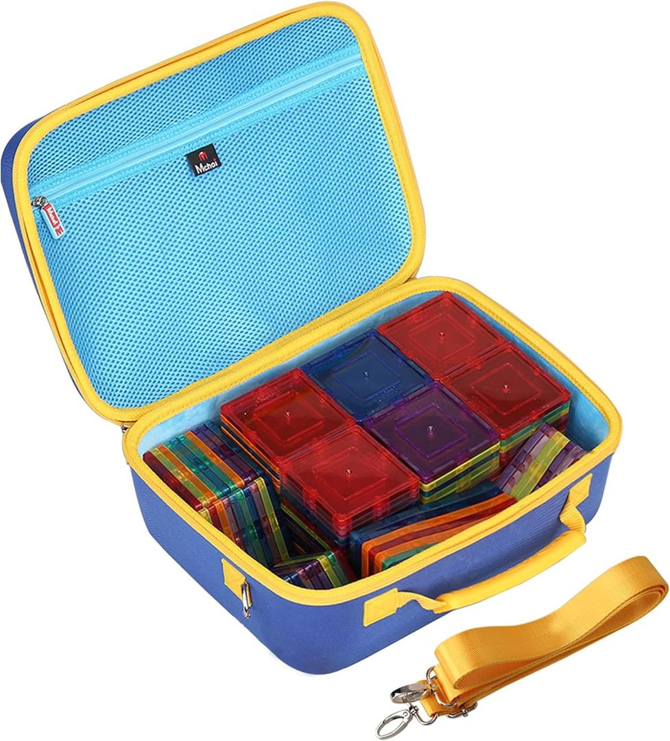 Mchoi Shockproof Carrying Case Fits for PicassoTiles 100 Piece Set Magnet Building Tiles, EVA Portable Storage Case Shockproof, Blue