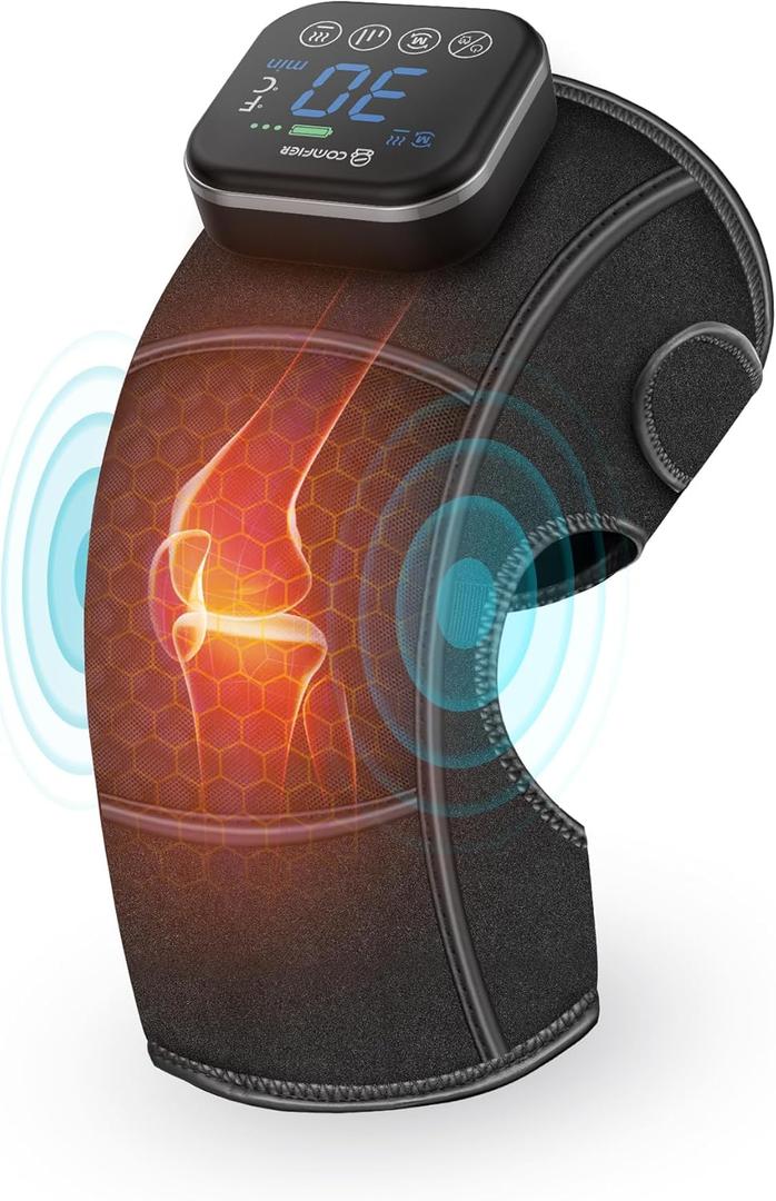 COMFIER Cordless Knee Massager with Heat & Vibration,Heated Knee Brace Wrap for Arthritis, Graphene Knee Heating Pad for Knee Pain, Electric Knee Support, Gifts for Men Women