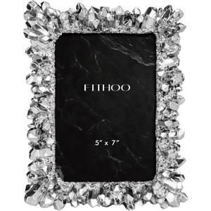 5x7 Picture Frame Crystal Cluster Vintage Photo Frame with High Definition Glass Antique Display Holder for Tabletop Wall Hanging (Silver)
