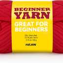 60g Cherry Red Yarn for Crocheting and Knitting;66m (72yds) Cotton Yarn for Beginners with Easy-to-See Stitches;Worsted-Weight Medium #4;Cotton-Nylon Blend Yarn for Beginners Crochet Kit Making (1PACK)