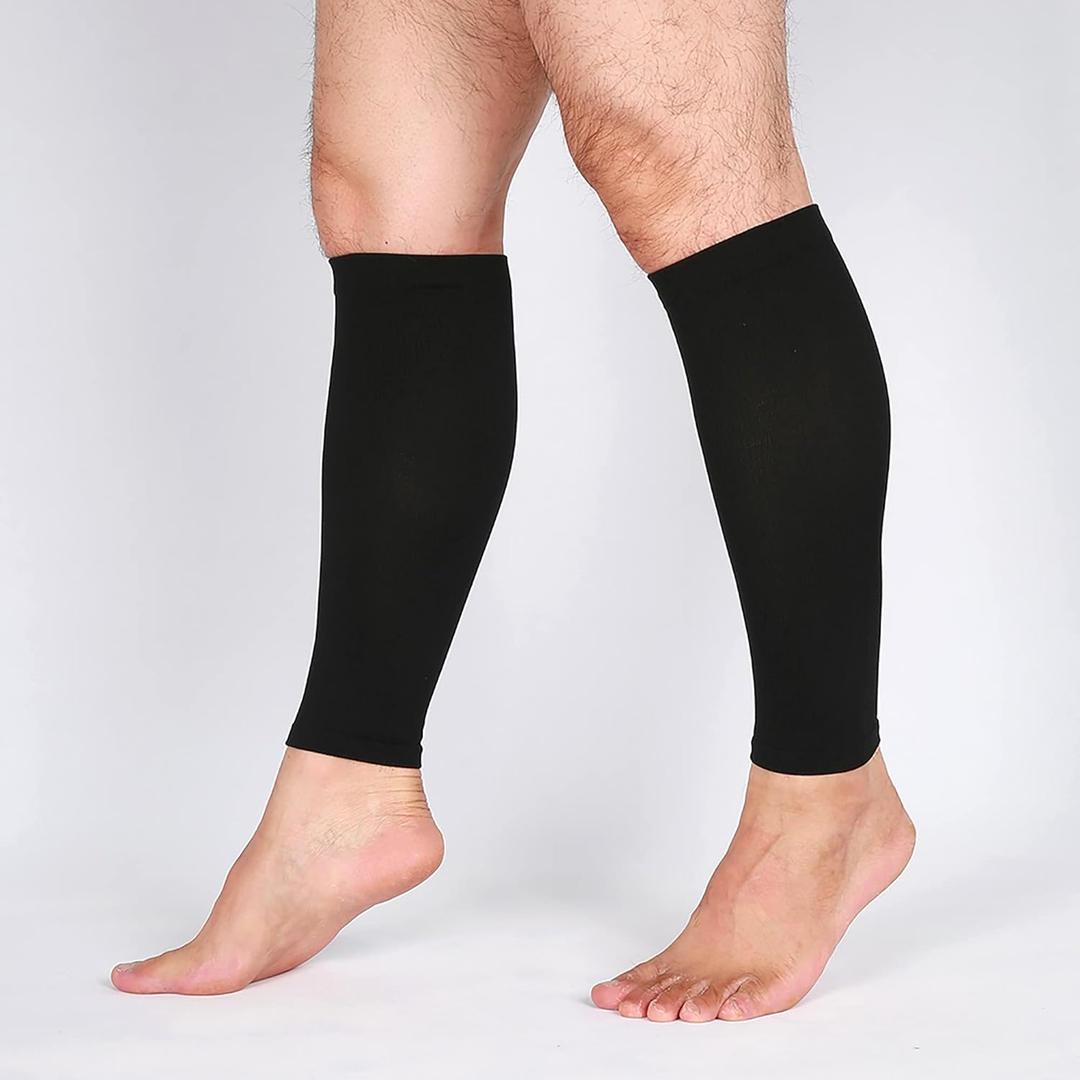 bounfend Calf Compression Sleeves Socks for Men & Women (20-30mmHg) Leg Plus Size, Medical Grade for Varicose Veins, Swelling, Shin Splint, Edema, Nurses & Maternity, Running, Black L