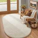 Ophanie 4x6 Oval Ivory Rugs for Bedroom Living Room, Fluffy Fuzzy Furry Carpet, Plush Soft Shaggy Bedside Indoor Floor Area Rug for Kids Girls Boys Baby Teen Dorm Nursery Home Decor Aesthetic