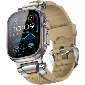 ULTIMAL Rugged Band for Apple Watch Ultra 3/2/1 49mm, Series 11/10/9/8/7/6/5/4 SE 46mm/45mm/44mm, Waterproof, Soft TPU Strap with Stainless Steel Buckle & Connectors, Sweat-Resistant, Easy to Clean, Fits 155-225mm Wrist (Beige)