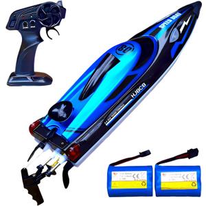 14 inch Big RC Boat Remote Control Boat for Kids and Adults, 25 KPH Fast RC Speed Boat with Two 1100mAh Batteries, Waterproof Toy Boats for Lakes Pools & River