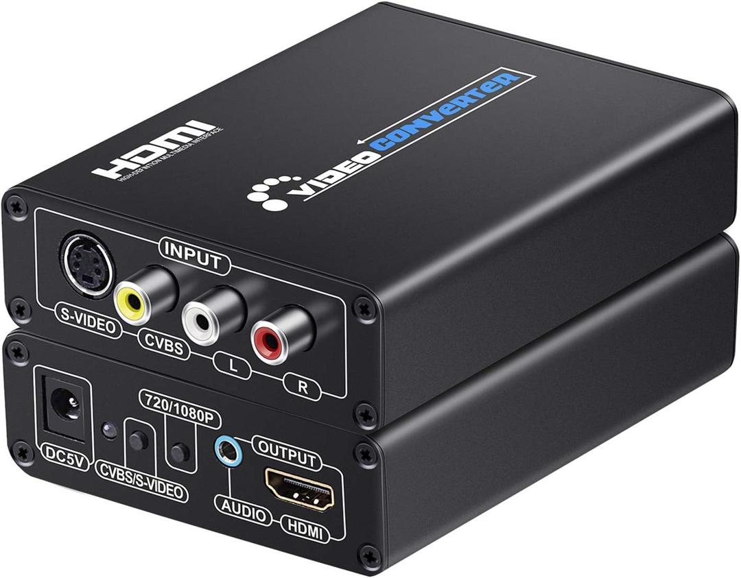 RCA Svideo to HDMI Converter with AV + S-Video Cables, RCA Composite CVBS AV or Svideo + R/L Audio Input to HDTV Output Upscale Converter