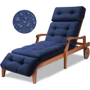 Waterproof Long Lounger Chair Cushion Outdoor Chaise Lounge Chair Cushions with Ties, Patio Recliner Thickened Lounge Chair Cushions for Indoor 74.4 x 22 x 4.7 Inches, Cushion Only (Blue)