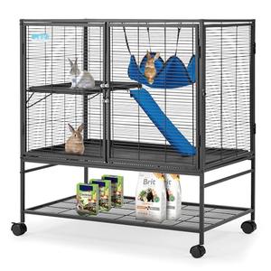 HABUTWAY 40''H Large Metal Rolling Ferrets Cage, 2-Tiers Small Animal Cages, Critter Nation Cage for Rats/Chinchillas, 0.5'' Bar Spacing for Ferret,Small Animal Cage w/Removable Ramp & Platform