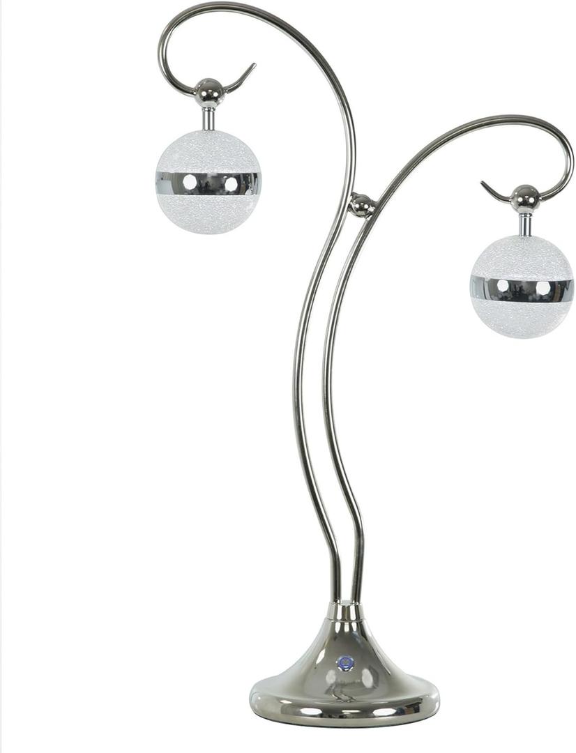 Benjara 30 Inch Table Lamp, Accent LED Light, Globe Glass Shade, Round Base, Nickel and Silver