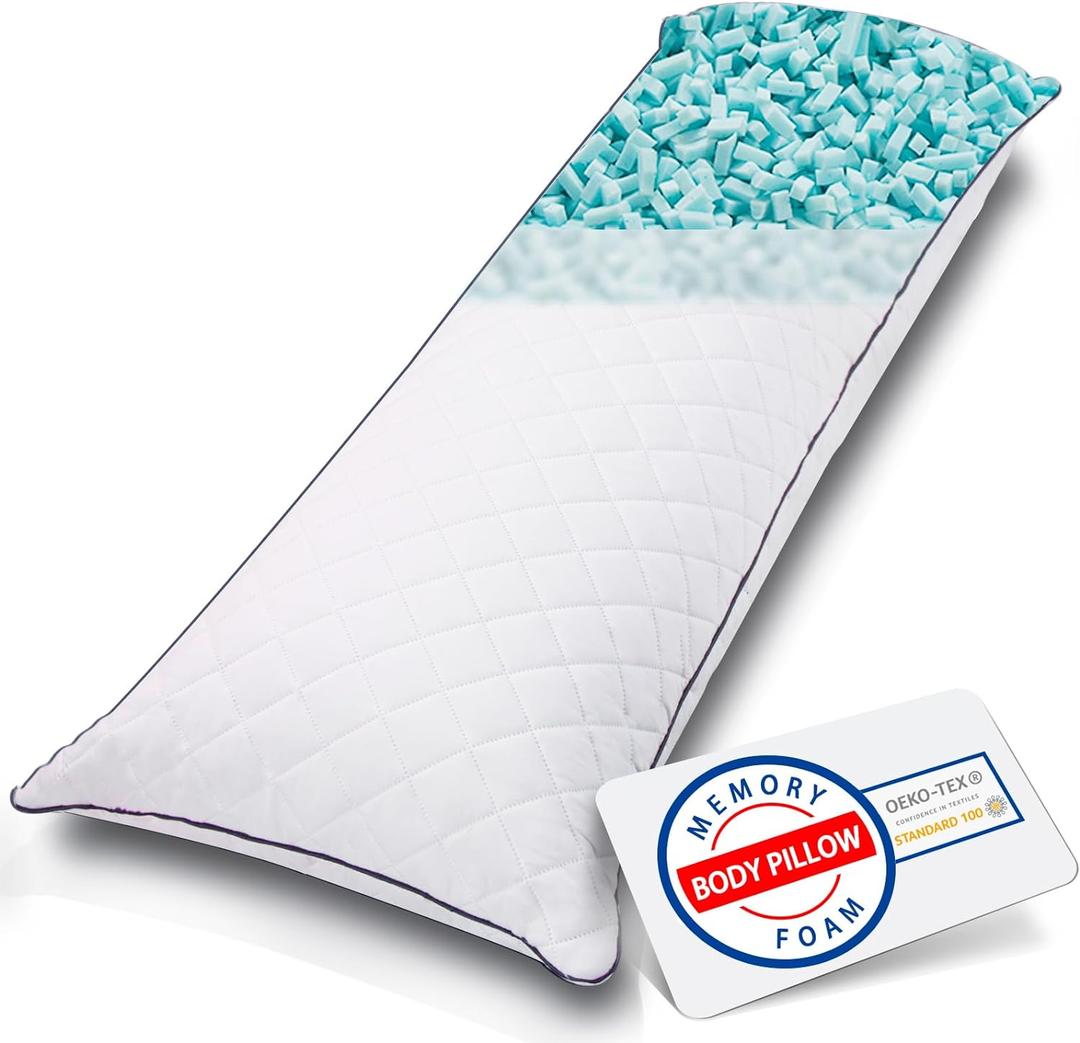 Body Pillow, Memory Foam Body Pillows for Adults Sleeping, Long Pillow for Bed, Big Large Firm Full Body Pillow for Side Sleeper, 20x54 Inch, White