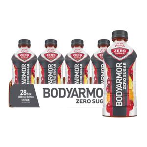 BODYARMOR ZERO Sugar Fruit Punch, Sugar Free Sports Drink - Low-Calorie Hydration - Natural Flavors with Potassium Packed Electrolytes, Antioxidants, and B-vitamins, 28 fl oz (Pack of 12)