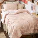 Bedsure Twin/Twin XL Comforter Set - Dusty Rose Bed Set, 2 Pieces Cute Floral Bedding, 1 Soft Reversible Botanical Flowers Comforter and 1 Pillow Sham