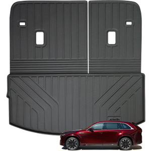 Large Cargo Liners for Mazda CX90 CX-90 2024 2025 (Only Suitable for 7&8 Seats)(Not Suitable for 6 Seats),TPE All Weather Protection with Trunk Mat Covering The backrest