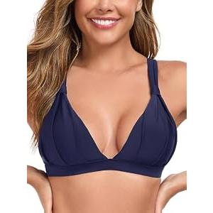 RELLECIGA Women’s Triangle Bikini Top Crisscross Back Swimsuit Padded Push Up Bathing Suit Top(Navy Blue, Small)