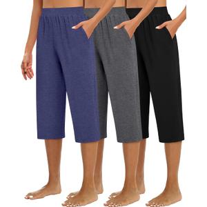 Huukeay 3 Pack Women's Capri Sweatpants Cozy Wide Legs Cropped Capri with Pockets Lounge Jogger Pants Workout Yoga Solid (XL)