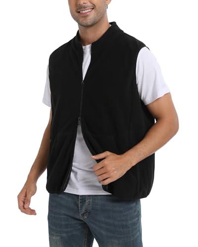 Argstar Men's Fleece Vest with Zipper Pockets, Full-Zip Casual Lightweight Sleeveless Outerwear Gilet Black XXXXL