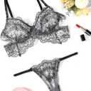 3 x Avidlove Lingerie for Women Floral Lace Bra and Panty Sets V Neck 2 Piece Babydoll Outfits (XL)