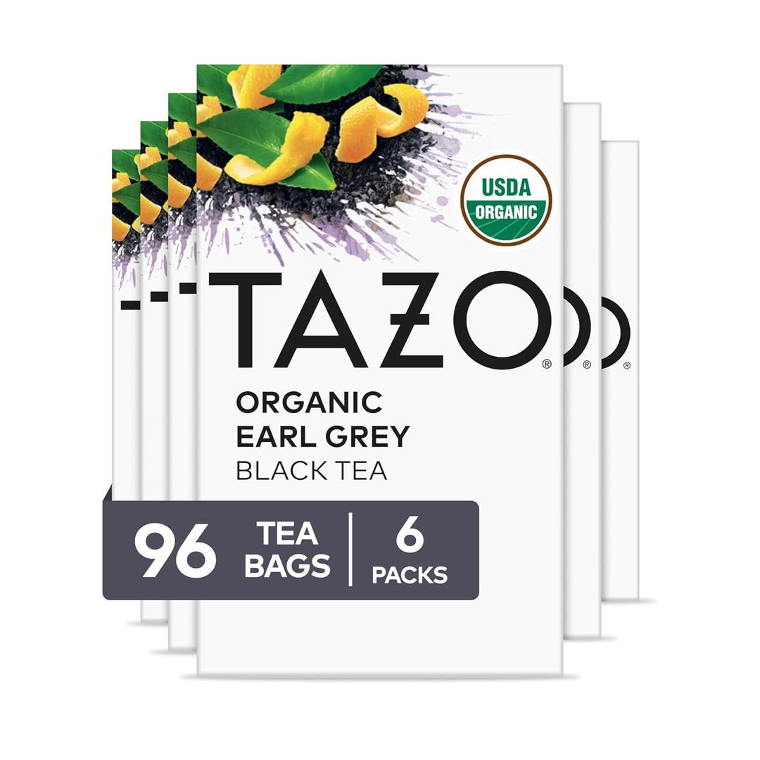 TAZO Organic Earl Grey for Health and Wellness, High Caffeine and Bold Flavor, 16 Count (Pack of 6)