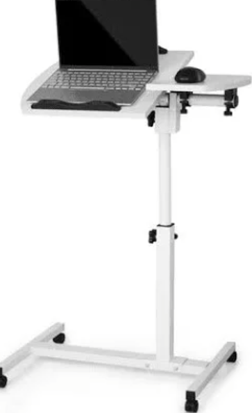 Gamork Gas Spring Adjustable Height Rolling Portable Laptop Desk, Mobile Standing Desk on Wheels, Small Sit Stand Desk with Laptop Stand/Cup Holder/Hook (White, 26"x19")