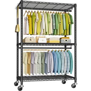 FUTASSI P3 Plus Rolling Clothes Rack, Clothing Racks for Hanging Clothes, Heavy Duty Garment Rack with Wheels, Freestanding Portable Closet Rack 45" W x 14" D x 78.5" H, Max Load 480 LBS, Black