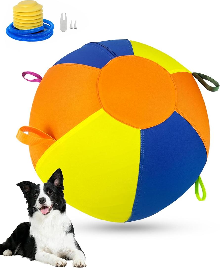 Herding Ball for Dogs, 22'' Dog Traing Balls with Straps for Australian Shepherd, Border Collie, Cattle Dog, Large Breed Outdoor Play (Multicolor)